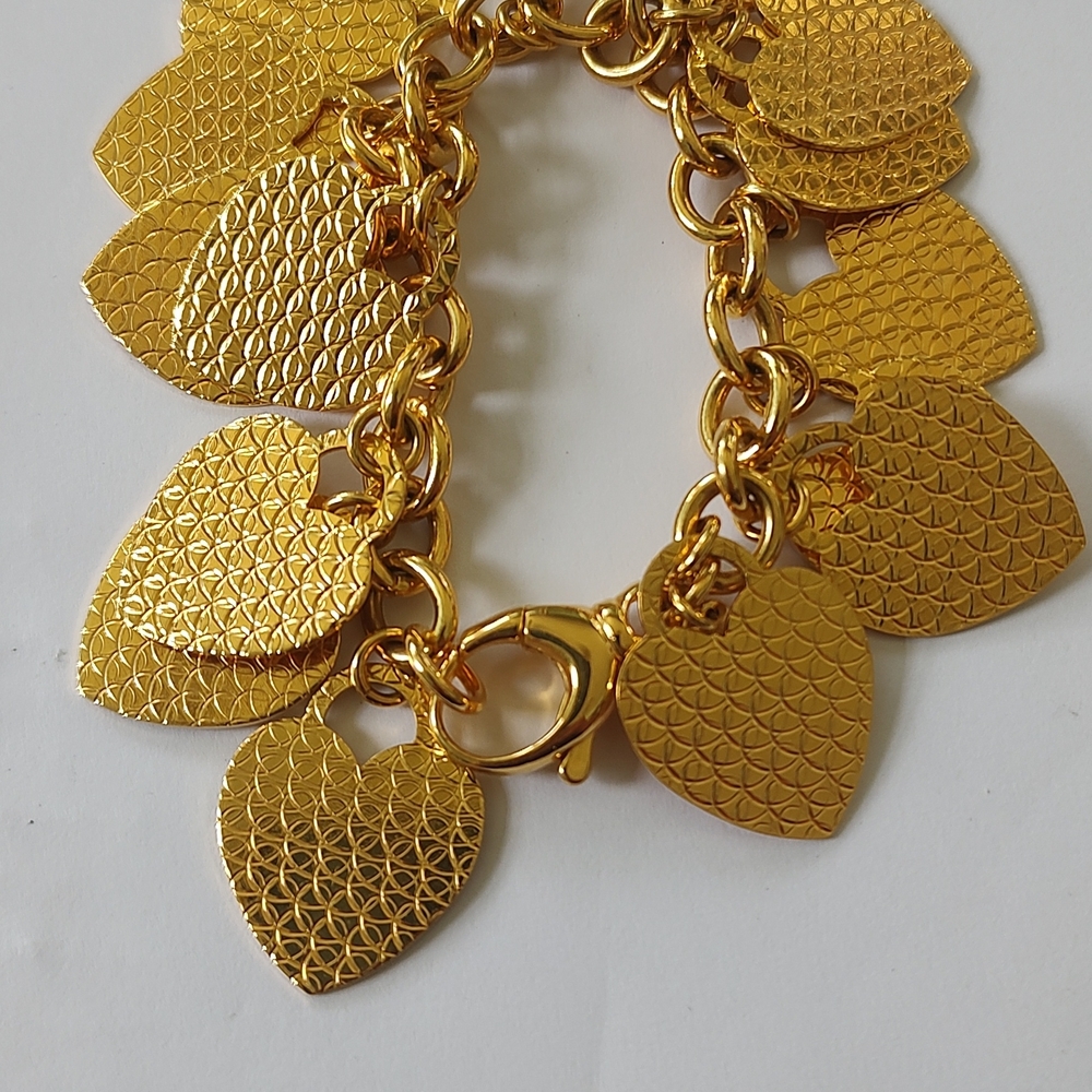 BRONZE MILOR ITALY 6 1/2" Elegant Gold Tone Heart Charm Bracelet